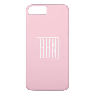 Capa iPhone 8 Plus/7 Plus Monograma de Iniciais   Branco sobre Rosa Claro