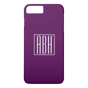 Capa iPhone 8 Plus/7 Plus Monograma de Iniciais   Branco Sobre Roxo Profundo