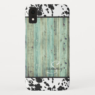 Capa Para iPhone Da Case-Mate Monograma de madeira turquesa ocidental rústica em
