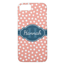 Capa iPhone 8/ 7 Monograma de Marinho de Padrão Branco Cor-de-Rosa