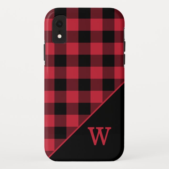 Capa Para iPhone, Case-Mate Monograma de Padrão de Xadrez Negra Negra Moderna (Verso)