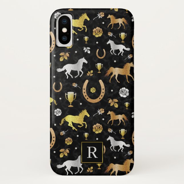 Capa Para iPhone, Case-Mate Monograma de Padrão Dourado Preto para Corrida de  (Verso)