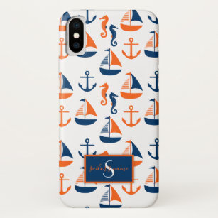 Capa Para iPhone Da Case-Mate Monograma de Padrão Marinho Azul e Laranja