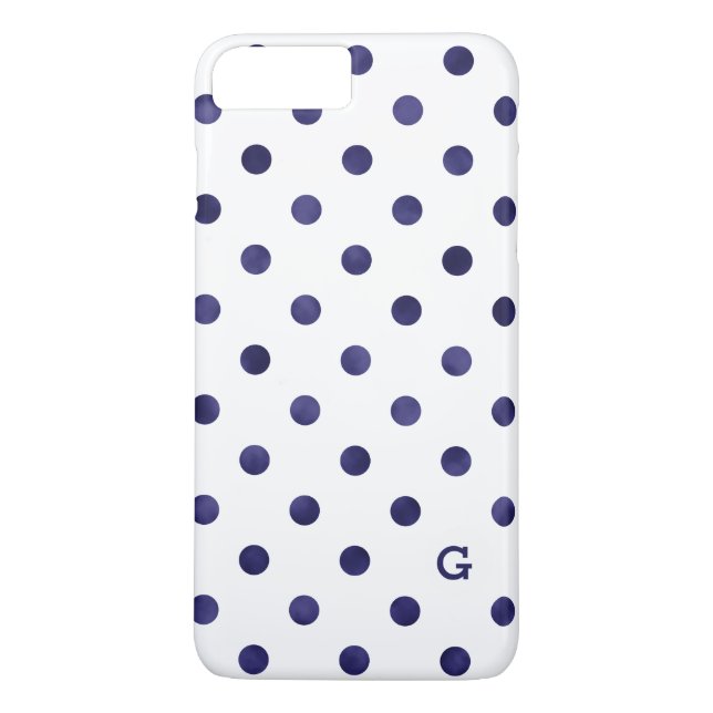 Capa Para iPhone, Case-Mate Monograma de padrões de bolinhas brancas e azuis (Verso)
