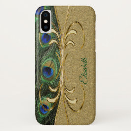 Capa Para iPhone X Monograma de Penas Douradas Modernas