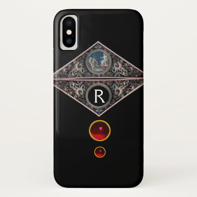 CAPA PARA iPhone, Case-Mate  MONOGRAMA DE RENAISSÂNCIA COM GEMSTONAS DE RUBAS V (Verso)