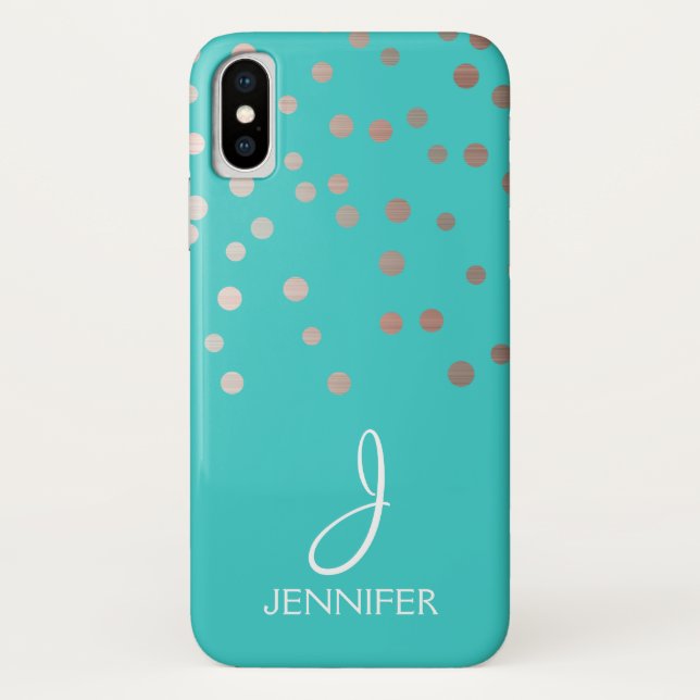 Capa Para iPhone, Case-Mate Monograma de rosa Gold Foil e Teal Confetti (Verso)