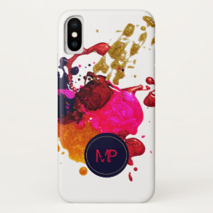 Capa Para iPhone Da Case-Mate Monograma de Splatter Dourado Púrpura Rosa