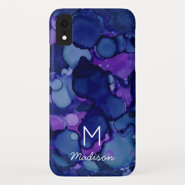 Capa Para iPhone, Case-Mate Monograma de textura de Marinho roxa com álcool Co (Verso)