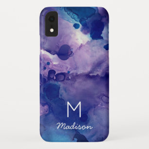 Capa Para iPhone Da Case-Mate Monograma de Tinta Abstrato de Álcool Azul Brilhan