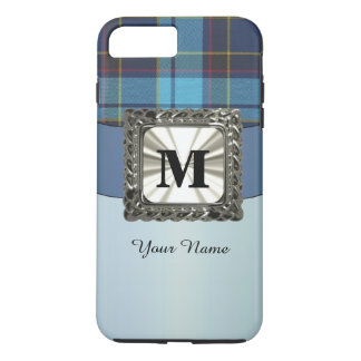 Capa Para iPhone Da Case-Mate Monograma de xadrez de tartã azul personalizado