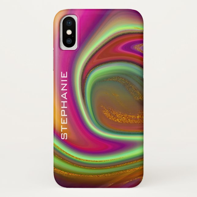 Capa Para iPhone, Case-Mate Monograma do Agate Marble Dourado (Verso)