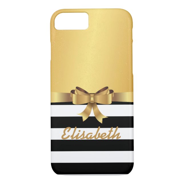Capa Para iPhone, Case-Mate MonOGRAMA do ARCO DOURADO com faixa branca Dourada (Verso)