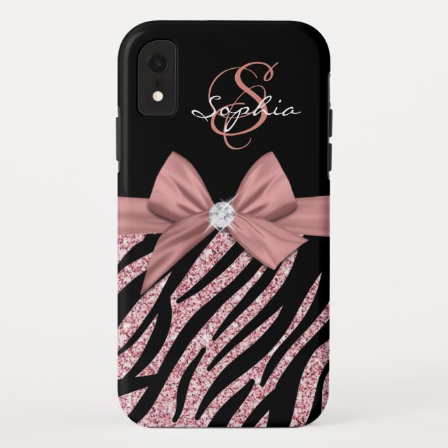 Capa Para iPhone, Case-Mate Monograma do Arco rosa Dourado Glitter Black Zebra (Verso)