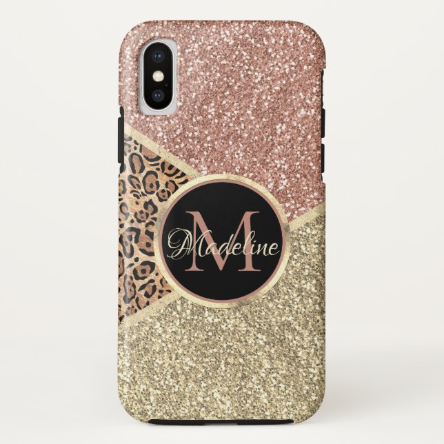 Capa Para iPhone, Case-Mate Monograma do Leopardo Dourado com Rosa striptease (Verso)