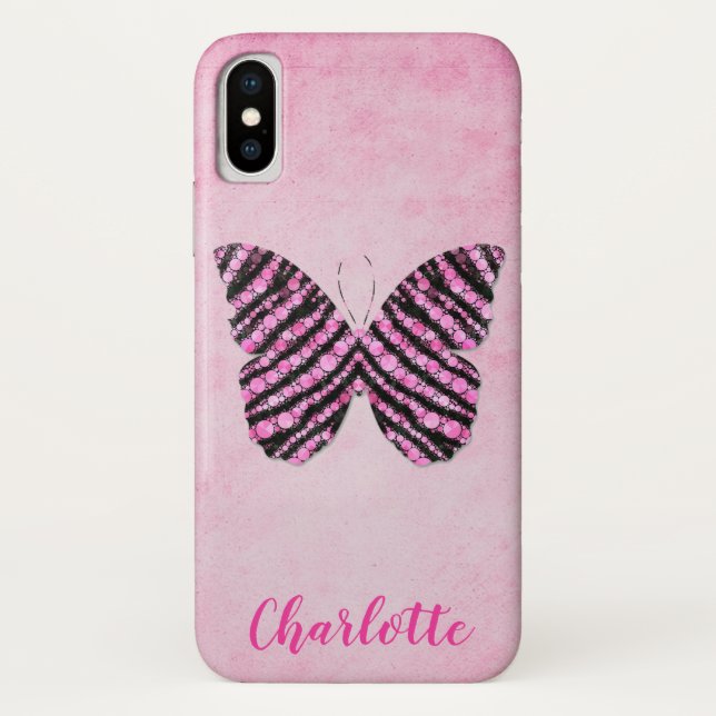 Capa Para iPhone, Case-Mate Monograma do nome da borboleta rosa (Verso)