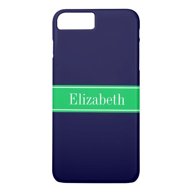 Capa Para iPhone, Case-Mate Monograma do nome da faixa verde esmeralda azul-Ma (Verso)