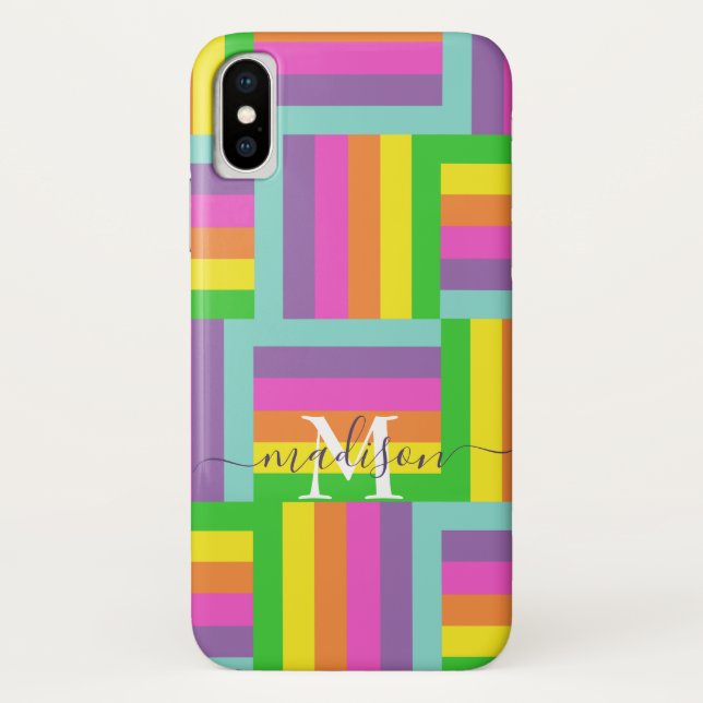 Capa Para iPhone, Case-Mate Monograma do Nome do Script do Abstrato do Arco-Ír (Verso)