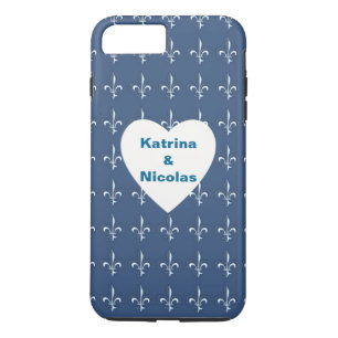 Capa iPhone 8 Plus/7 Plus Monograma do padrão cardíaco das âncoras brancas m