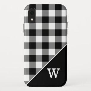 Capa Para iPhone Da Case-Mate Monograma do Padrão de Xadrez Gingham Preto Negrit