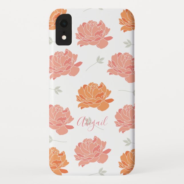Capa Para iPhone, Case-Mate Monograma do Padrão Pink e Pêonias Laranja (Verso)