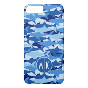 Capa Para iPhone Da Case-Mate Monograma do teste padrão   do tubarão azul