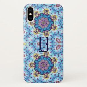 CAPA PARA iPhone X MONOGRAMA DOS CÍRCULOS FRACTAIS AZUIS DE PINO