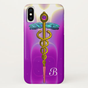 Capa Para iPhone Da Case-Mate MONOGRAMA DOURADO do CADUCEUS, fúcsia cor-de-rosa