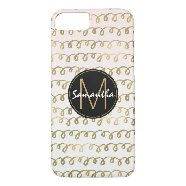 Capa Para iPhone, Case-Mate Monograma Dourado do Squiggle do pêssego (Verso)