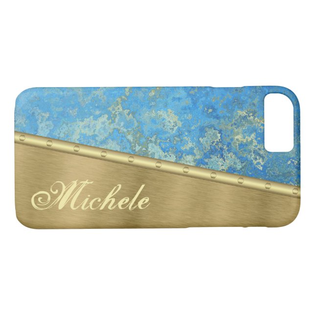 Capa Para iPhone, Case-Mate Monograma Dourado e Azul do Quartz (Verso (Horizontal))