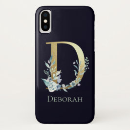 Capa Para iPhone Da Case-Mate Monograma Dourado - Letra D Marinho Azul Nome Flor