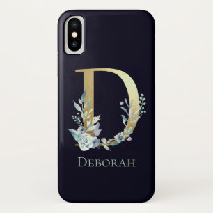 Capa Para iPhone Da Case-Mate Monograma Dourado - Letra D Marinho Azul Nome Flor