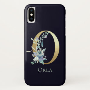 Capa Para iPhone Da Case-Mate Monograma Dourado - Letra O Marinho Azul Nome Flor