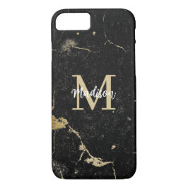 Capa iPhone 8/ 7 Monograma Dourado Mármore Negro Moderno