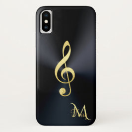 Capa Para iPhone X Monograma Dourado preto elegante do Clef da música