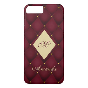 Capa iPhone 8 Plus/7 Plus Monograma Dourado Vermelho Elegante Tufado