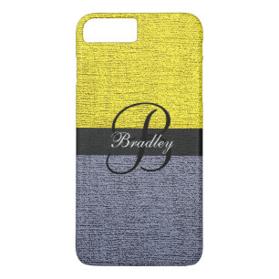 Capa iPhone 8 Plus/7 Plus Monograma Elegante Amarelo e Cinza
