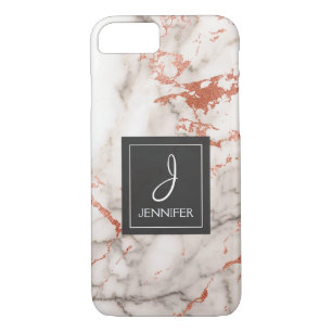 Capa Para iPhone Da Case-Mate Monograma elegante de mármore Dourado do rosa do