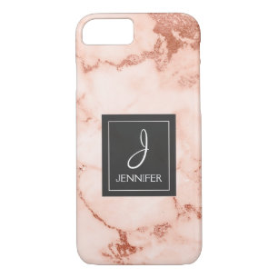 Capa Para iPhone Da Case-Mate Monograma elegante de mármore Dourado do rosa do