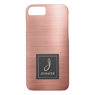 Capa iPhone 8/ 7 Monograma Elegante de Metal Dourado Rosa Rosa Rosa