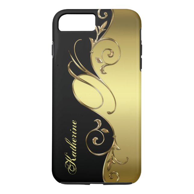 Capa Para iPhone, Case-Mate Monograma Elegante Dourado e Preto do iPhone (Verso)
