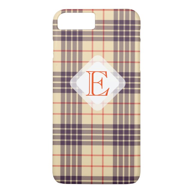 Capa Para iPhone, Case-Mate Monograma, elegante xadrez-bege-clã (Verso)