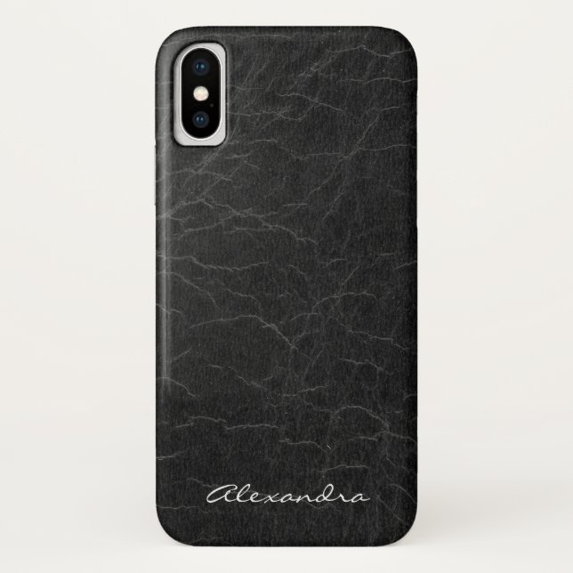Capa Para iPhone, Case-Mate Monograma em couro preto escura (Verso)