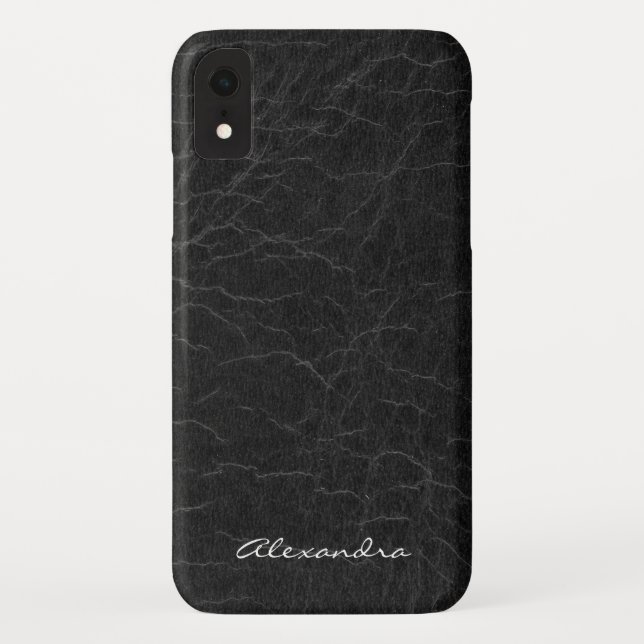Capa Para iPhone, Case-Mate Monograma em couro preto escura (Verso)