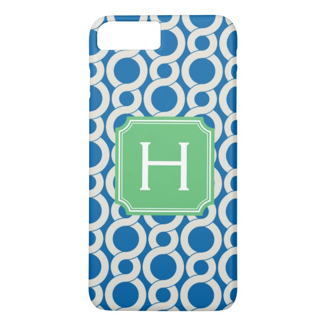 Capa Para iPhone, Case-Mate Monograma entrelaçado em azul-teal chic (Verso)