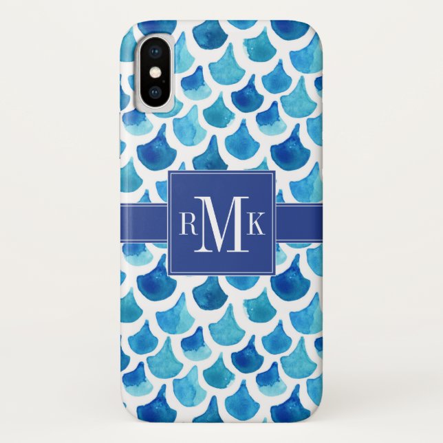 Capa Para iPhone, Case-Mate Monograma | Escala de Aquarela Azul (Verso)