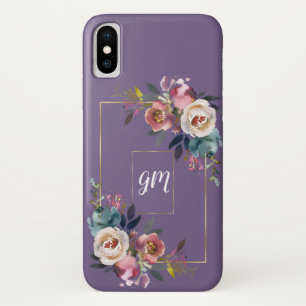 Capa Para iPhone Da Case-Mate Monograma Floral Azul Cor-de-Lavanda Dourada Dusty
