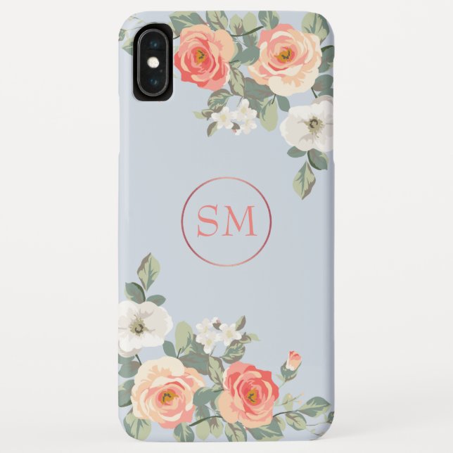 Capa Para iPhone, Case-Mate Monograma Floral Azul Dusty Rosa Peach (Verso)