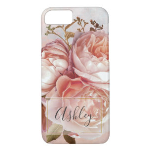 Capa iPhone 8/ 7 Monograma FLORAL BOTÂNICO do nome da PEÔNIA