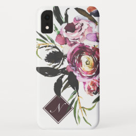 Capa Para iPhone Da Case-Mate Monograma floral chique da aguarela roxa moderna